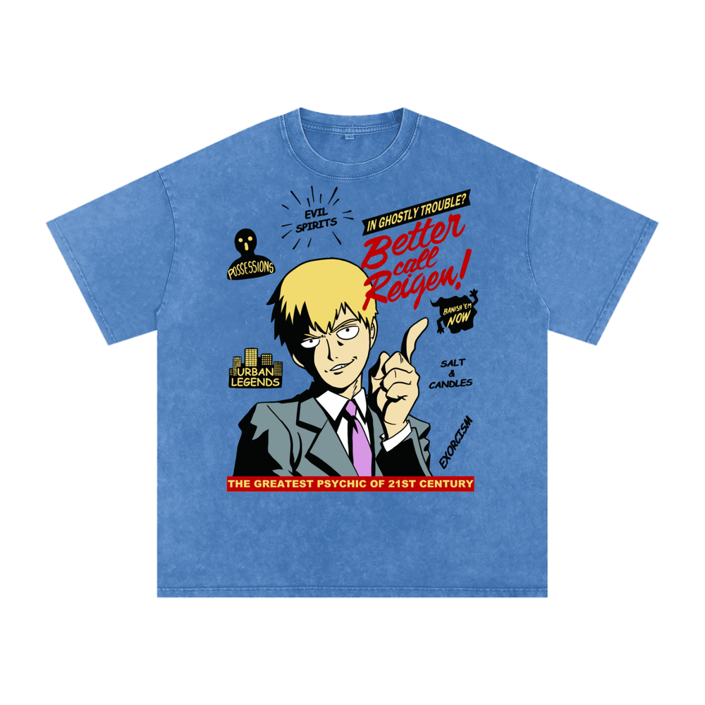 Reigen mob psycho 100 Acid Wash Oversize T-Shirt