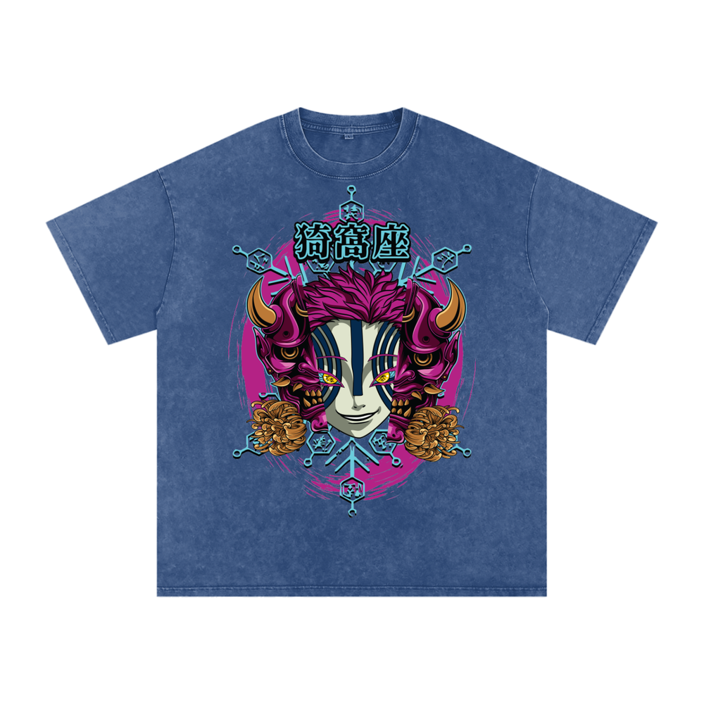 Akaza Demon Slayer Acid Wash Oversize T-Shirt