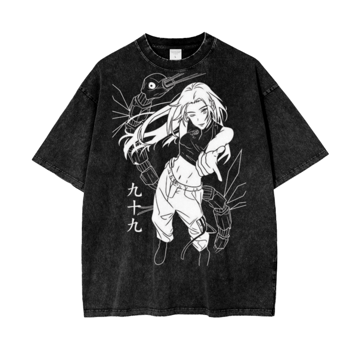 Yuki Tsukum Jujitsu Kaisen Acid Wash Oversize T-Shirt - 
