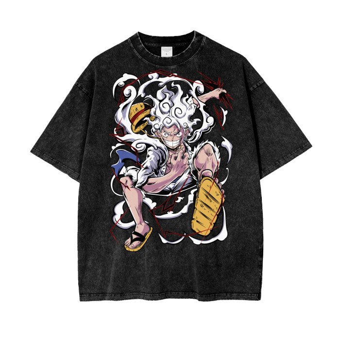 Sun God Luffy One Piece Acid Wash Oversize T-Shirt