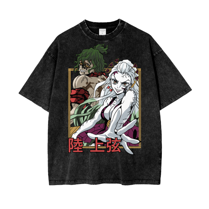 Gyutaro and Daki Demon Slayer Acid Wash Oversize T-Shirt - 