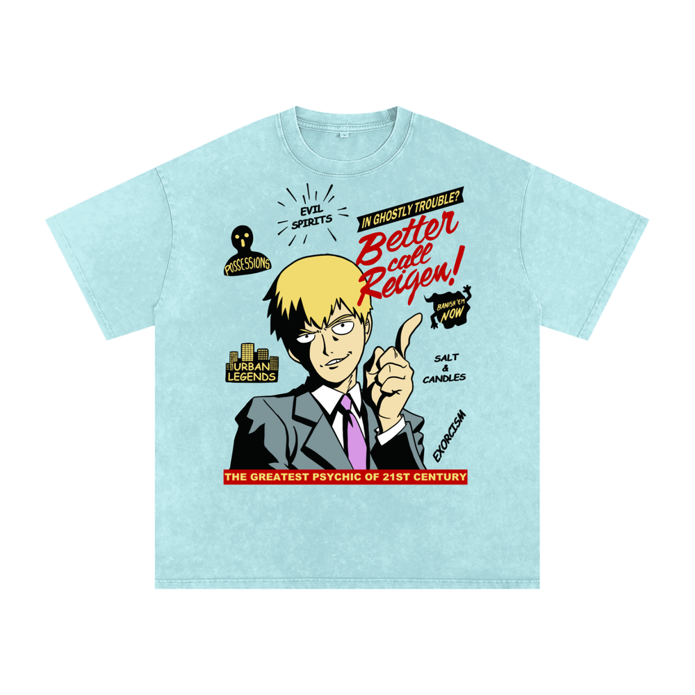 Reigen mob psycho 100 Acid Wash Oversize T-Shirt