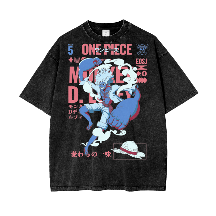 Sun God Luffy One Piece Oversize Snow Washed T-Shirt ODMPOD