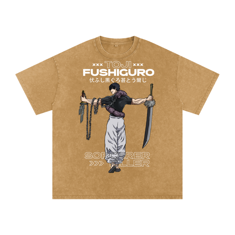 Toji Jujitsu Kaisen Acid Wash Oversize T-Shirt