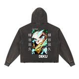 Deku My Hero Academia Vintage Washed Frayed-Hem Hoodie