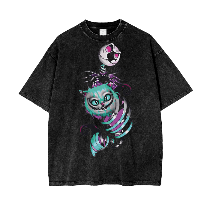 Mysterious cat Acid Wash Oversize T-Shirt ODMPOD