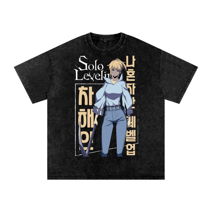 Chi Hae Solo Leveling Acid Wash Oversize T-Shirt