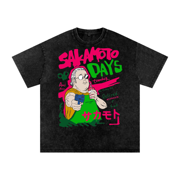 Sakamoto Days Acid Wash Oversize T-Shirt