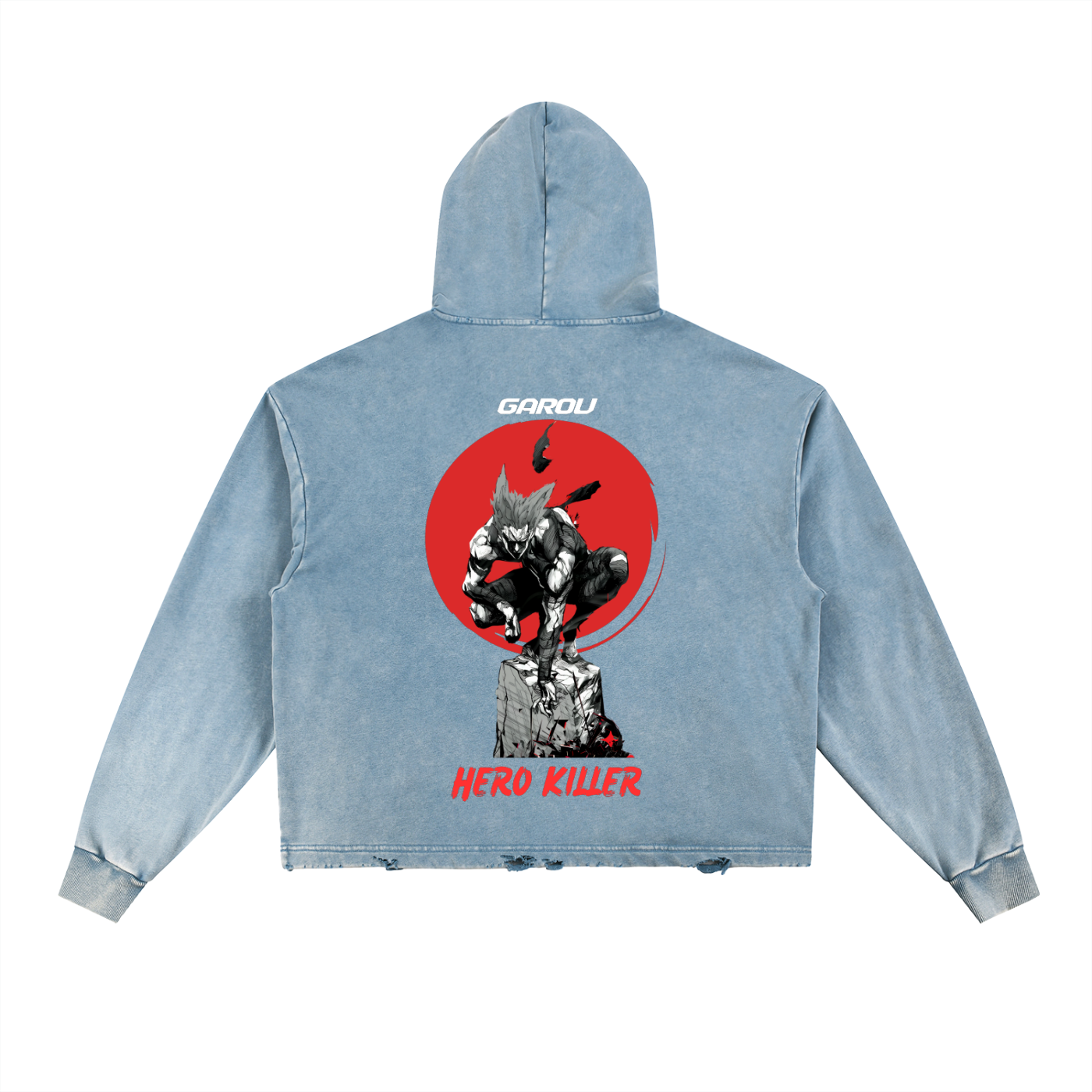 Garou One Punch Man Vintage Washed Frayed-Hem Hoodie