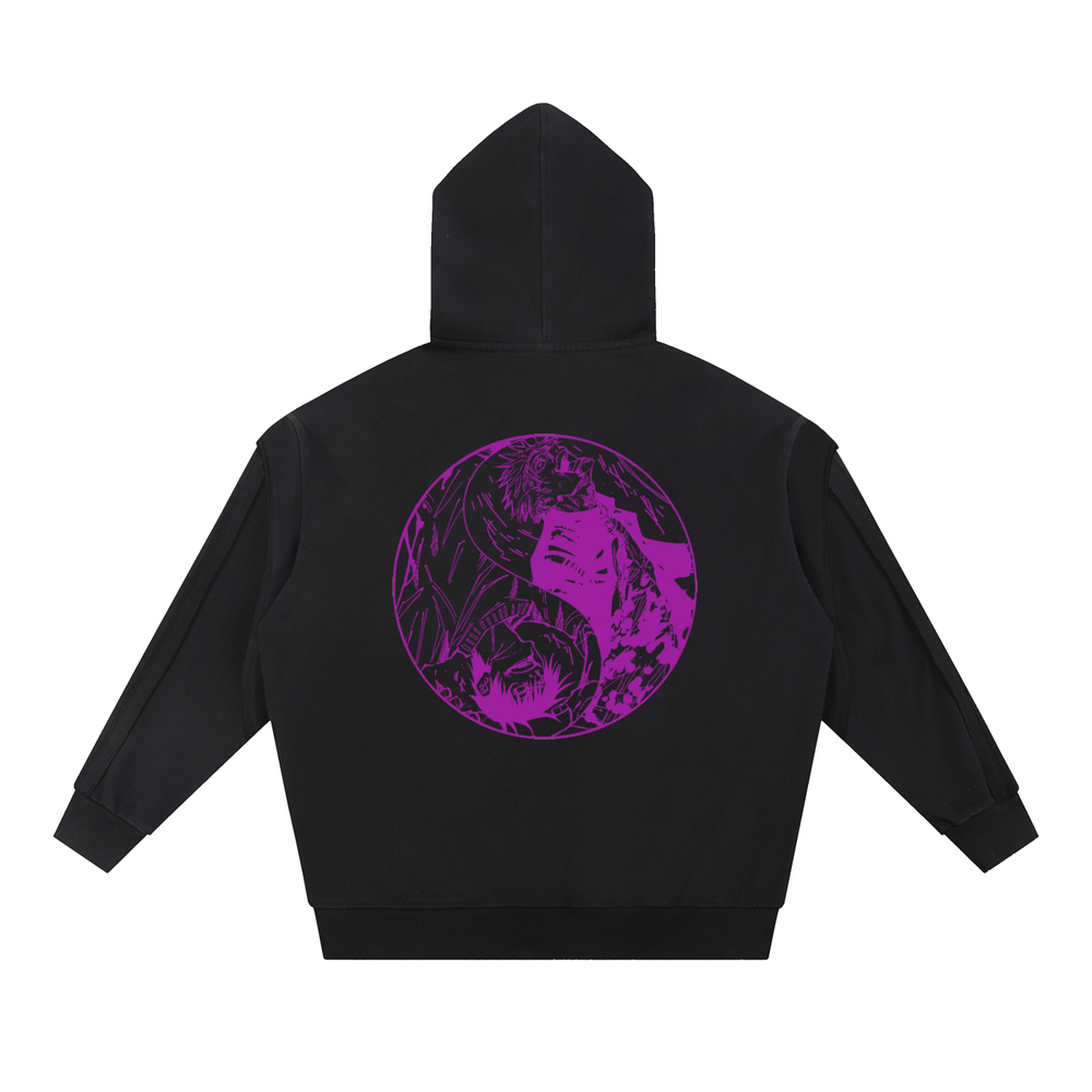 Jujitsu Kaisen Contrast Tape Raw Edge Double Layered Zip Hoodie