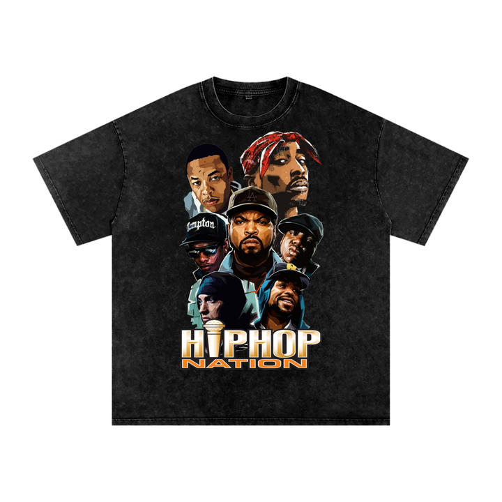 Hiphop Nation Acid Wash Oversize T-Shirt