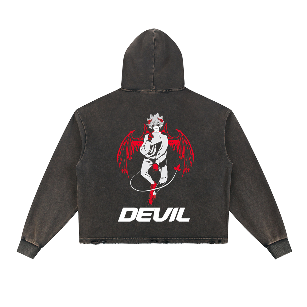 Asta Black Clover Vintage Washed Frayed-Hem Hoodie