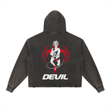 Asta Black Clover Vintage Washed Frayed-Hem Hoodie