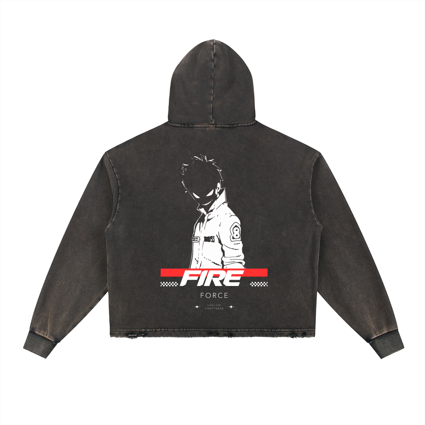 Shinra Fireforce Vintage Washed Frayed-Hem Hoodie