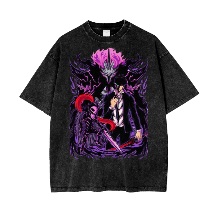 Jin Woo Solo Leveling Acid Wash Oversize T-Shirt - 