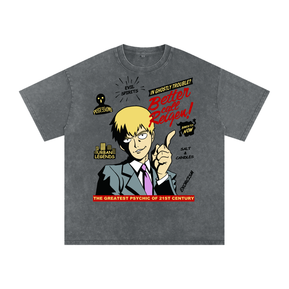 Reigen mob psycho 100 Acid Wash Oversize T-Shirt