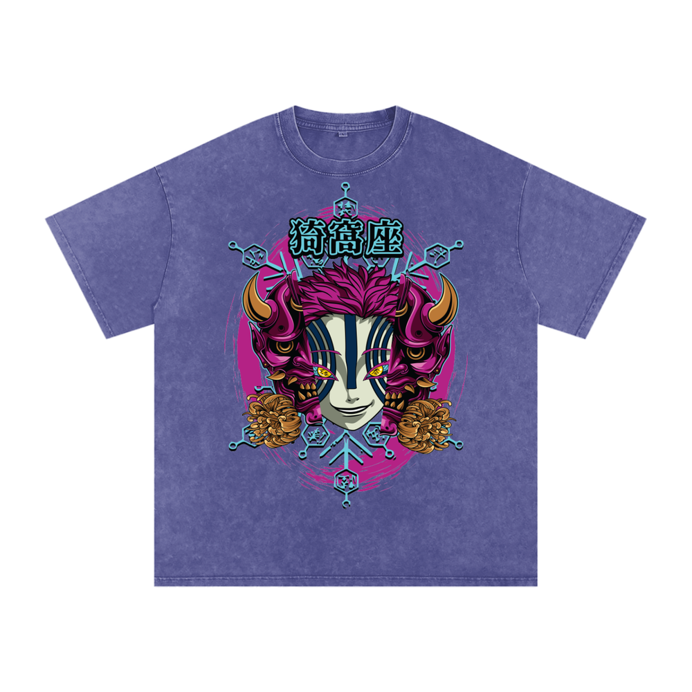 Akaza Demon Slayer Acid Wash Oversize T-Shirt