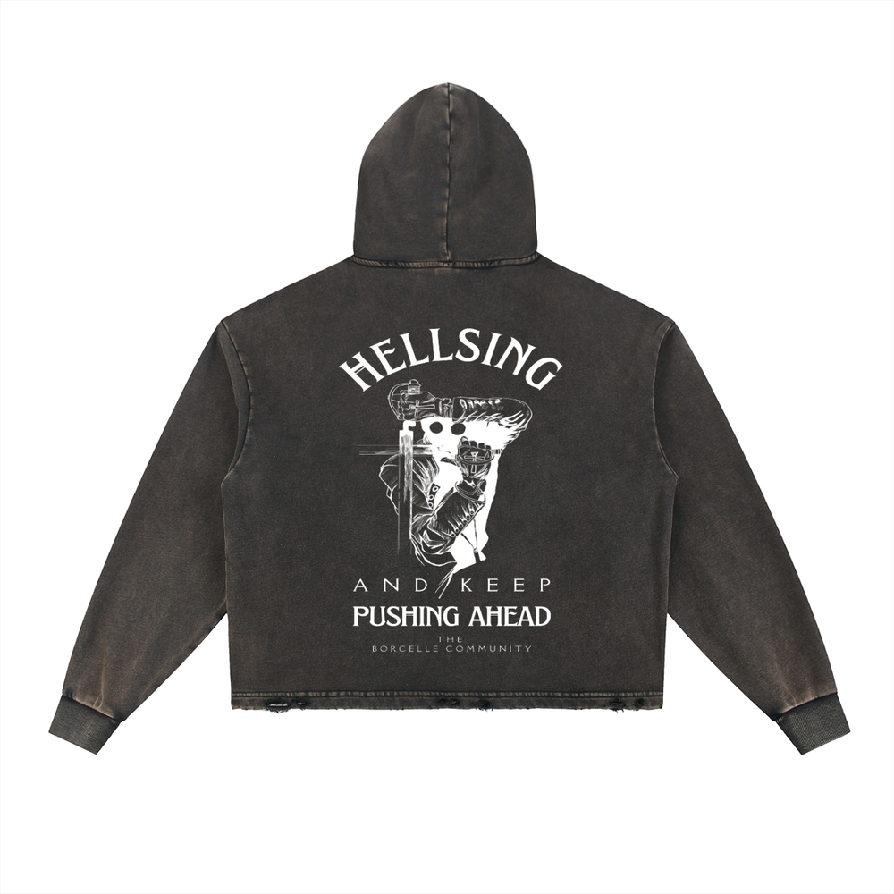 Hellsing Vintage Washed Frayed-Hem Hoodie