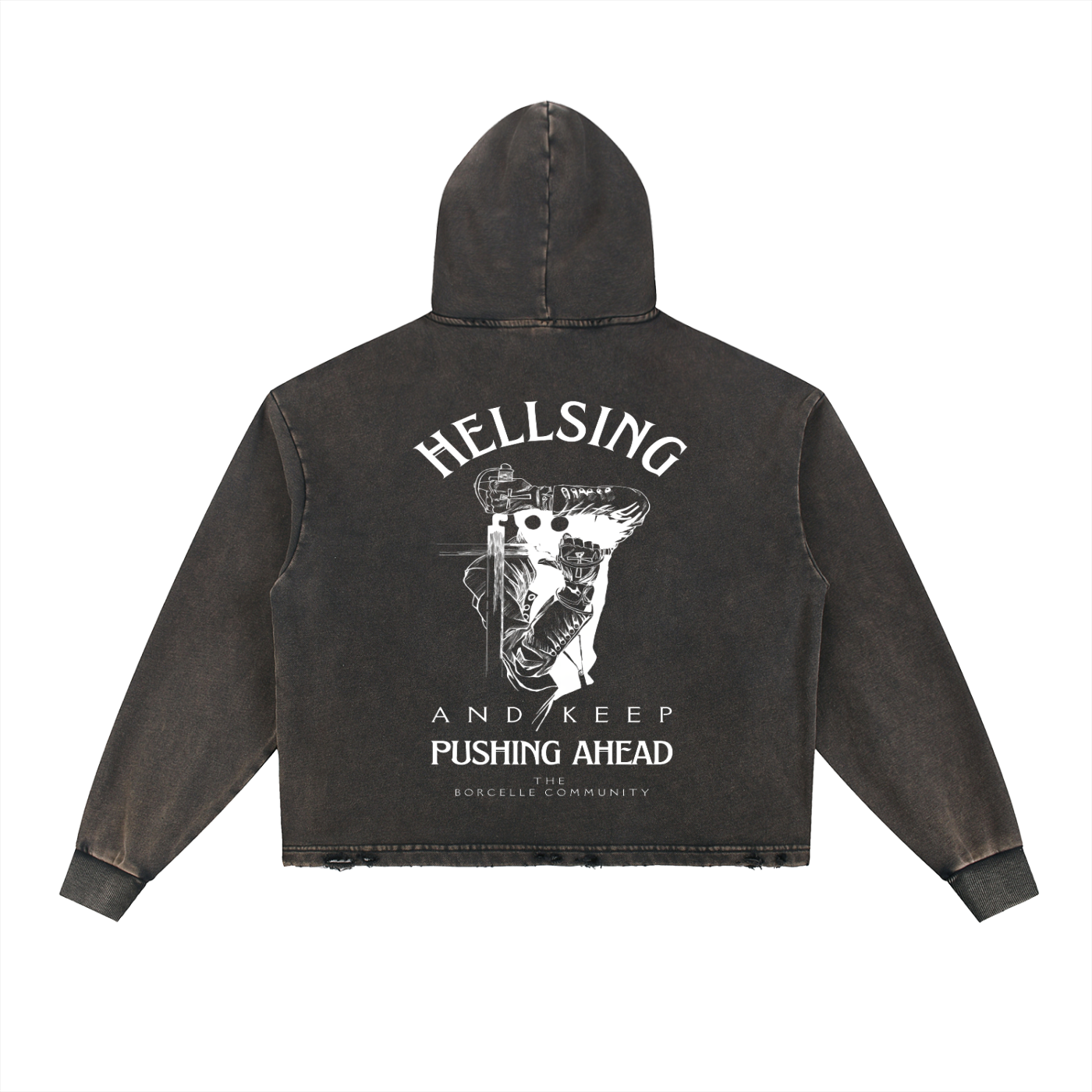 Hellsing Vintage Washed Frayed-Hem Hoodie