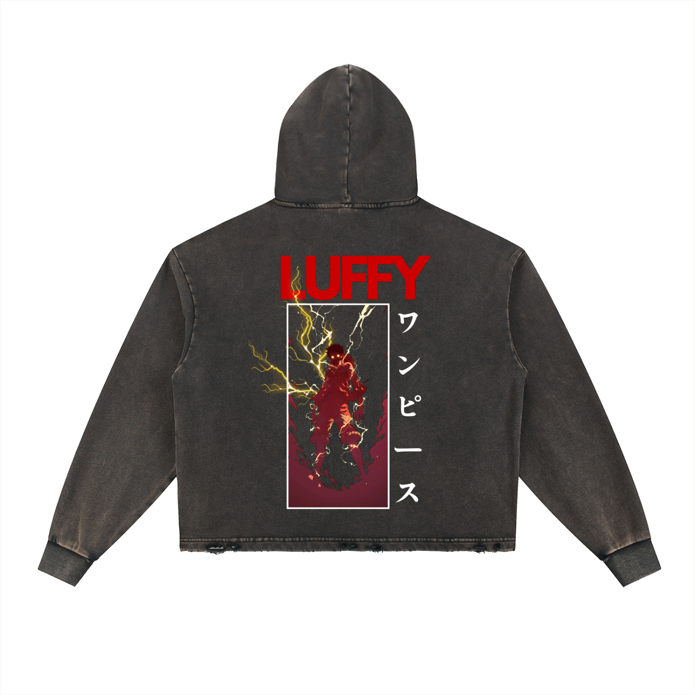 Luffy One Piece Vintage Washed Frayed-Hem Hoodie
