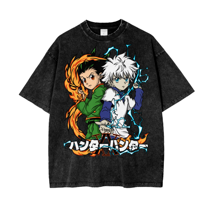Gon and Killua Hunter x Hunter Acid Wash Oversize T-Shirt - 