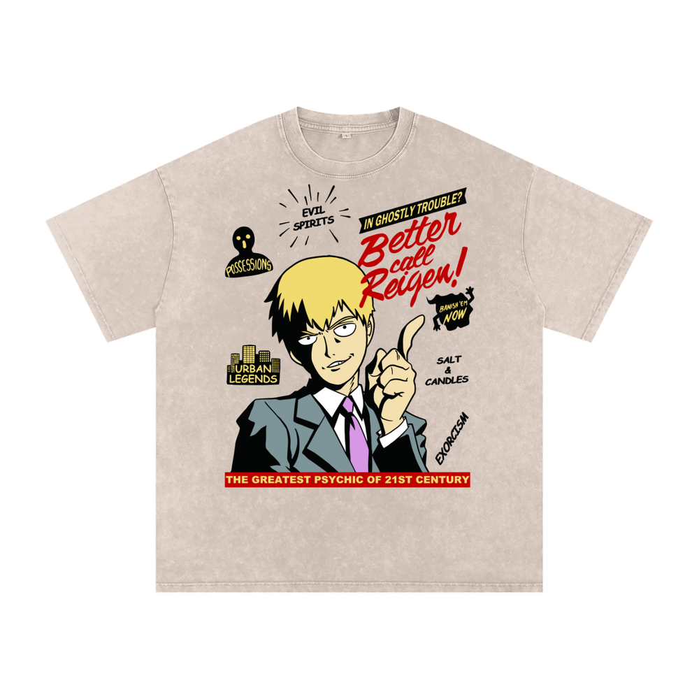 Reigen mob psycho 100 Acid Wash Oversize T-Shirt