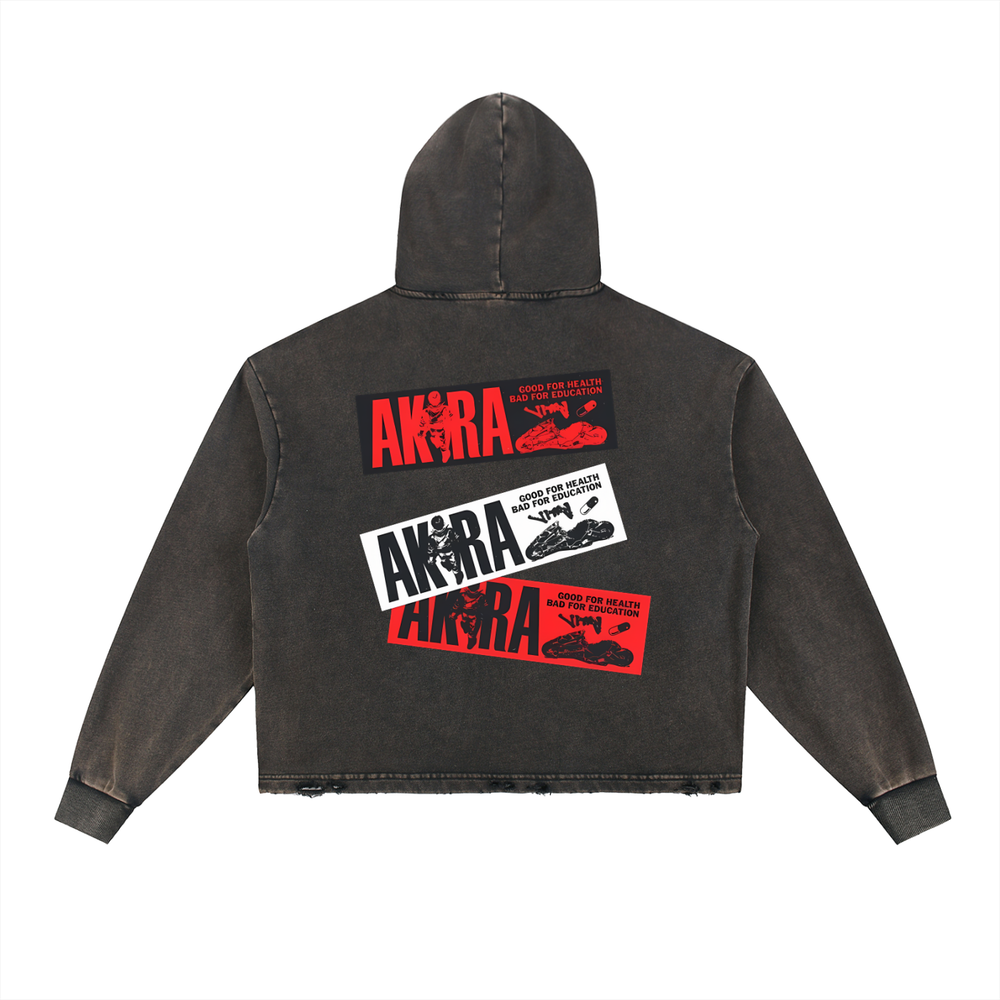Akira Vintage Washed Frayed-Hem Hoodie