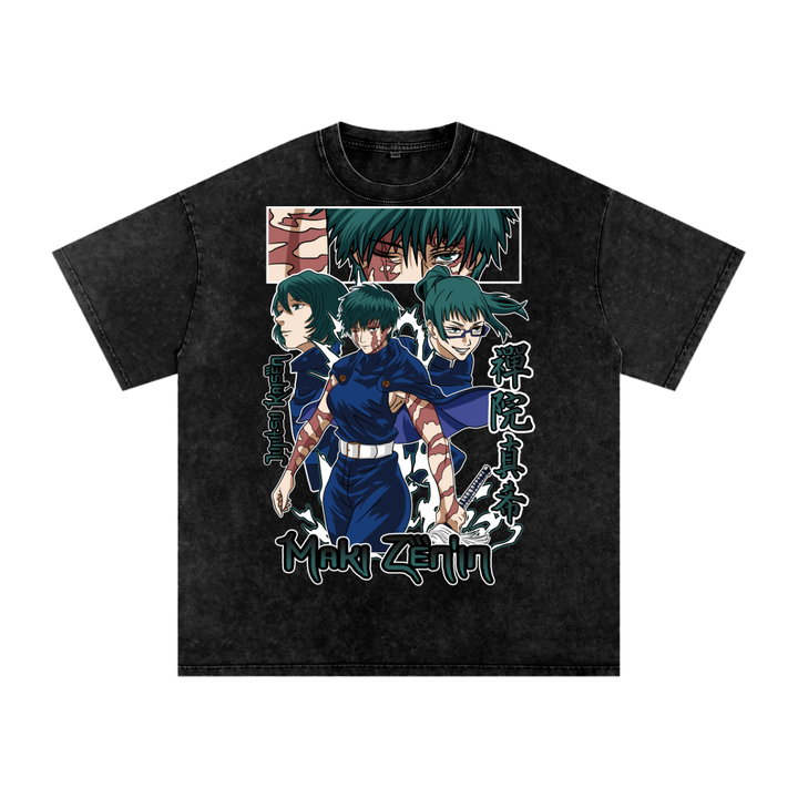 Maki Jujitsu Kaisen Acid Wash Oversize T-Shirt