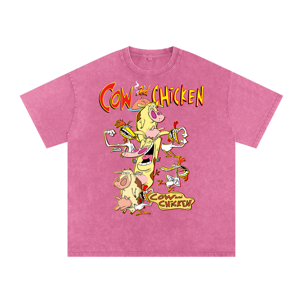Cow and Chicken Acid Wash Oversize T-Shirt