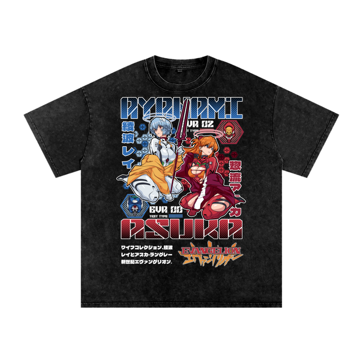 Asuka x Rei Evangelion Acid Wash Oversize T-Shirt
