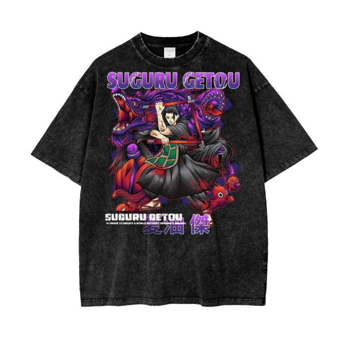 Getou Suguru Jujitsu Kaisen Acid Wash Oversize T-Shirt