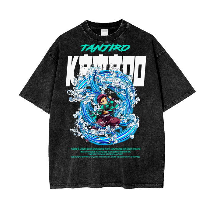 Tanjiro Demon Slayer Acid Wash Oversize T-Shirt - 