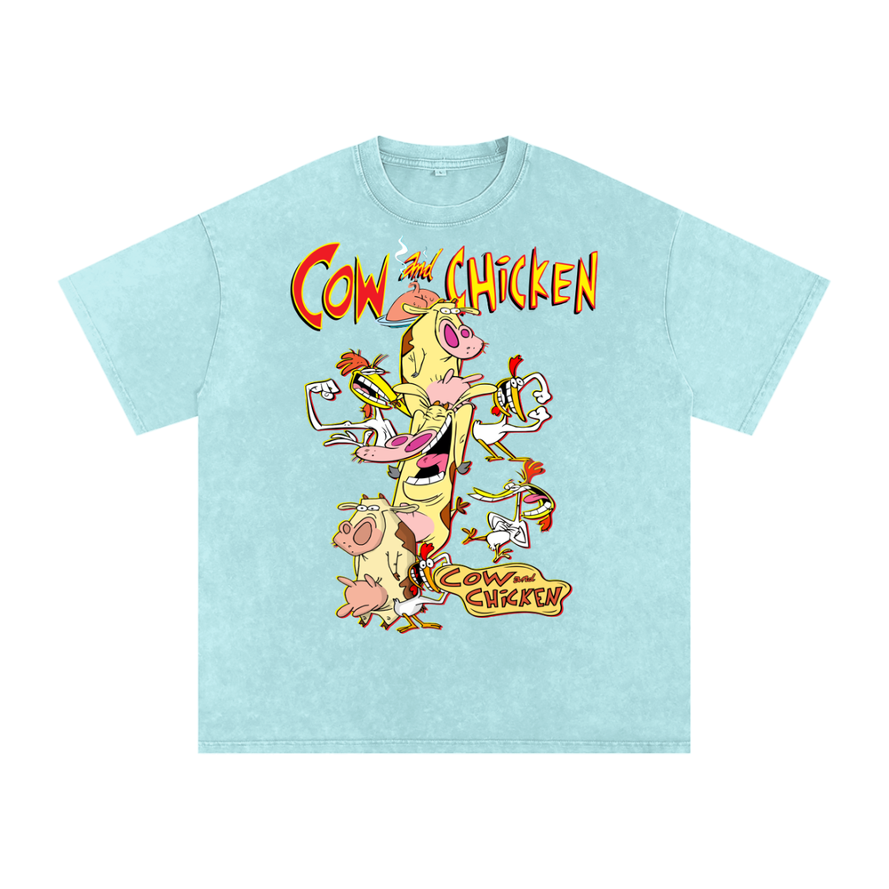 Cow and Chicken Acid Wash Oversize T-Shirt