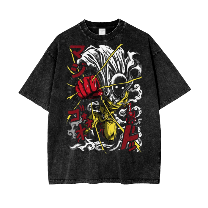 Saitama One Punch Acid Wash Oversize T-Shirt - 