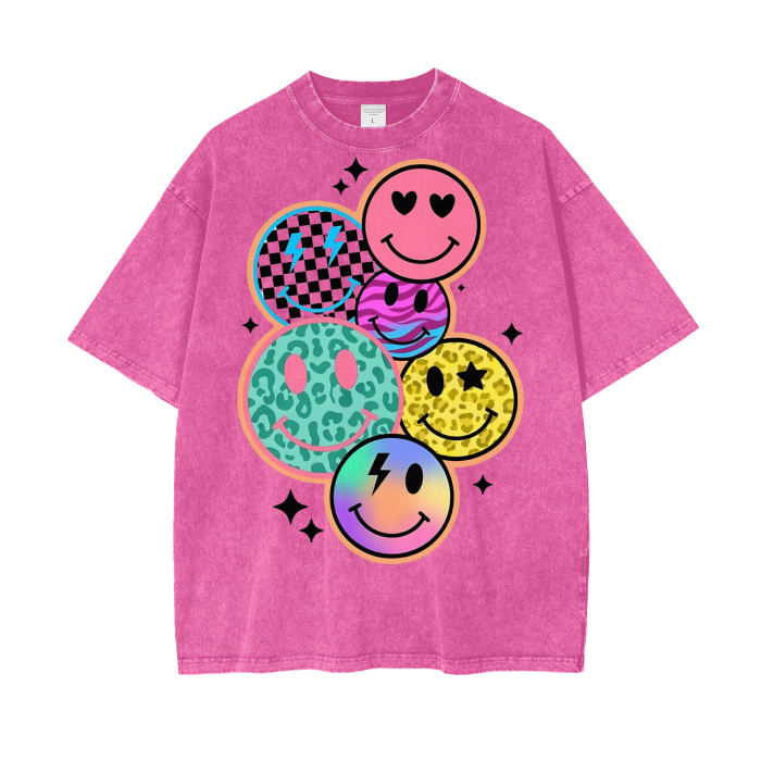 Smiling faces Acid Wash Oversize T-Shirt ODMPOD