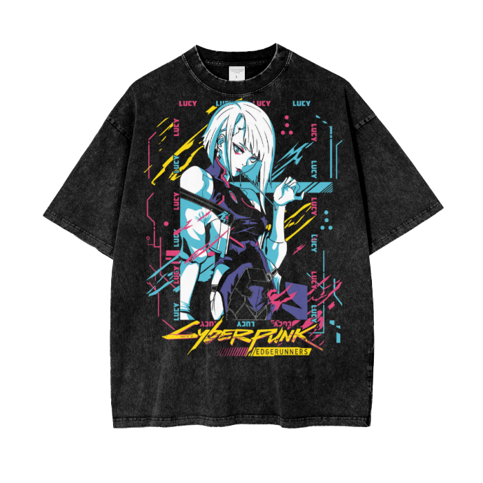 Lucy Cyberpunk Edgerunners Acid Wash Oversize T-Shirt - 