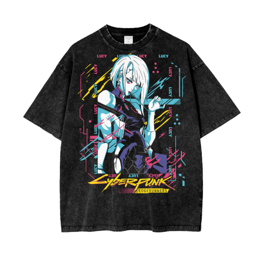 Lucy Cyberpunk Edgerunners Acid Wash Oversize T-Shirt