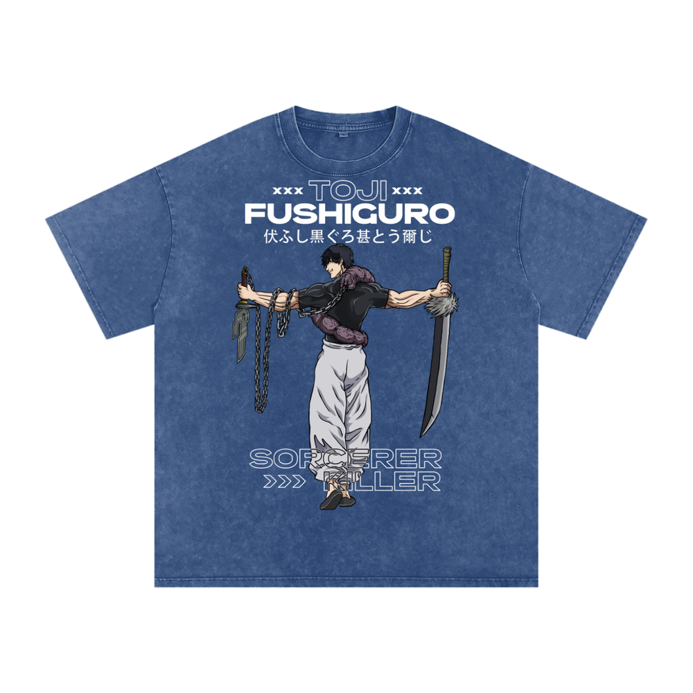 Toji Jujitsu Kaisen Acid Wash Oversize T-Shirt