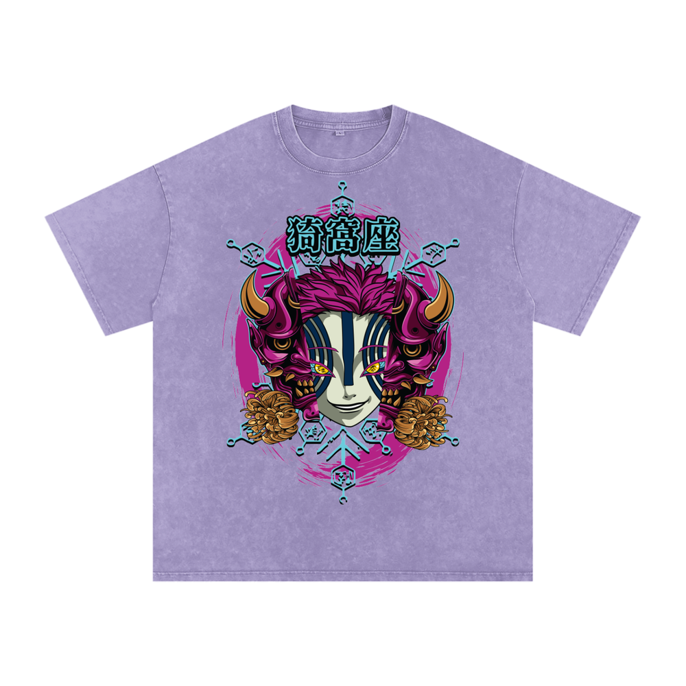 Akaza Demon Slayer Acid Wash Oversize T-Shirt