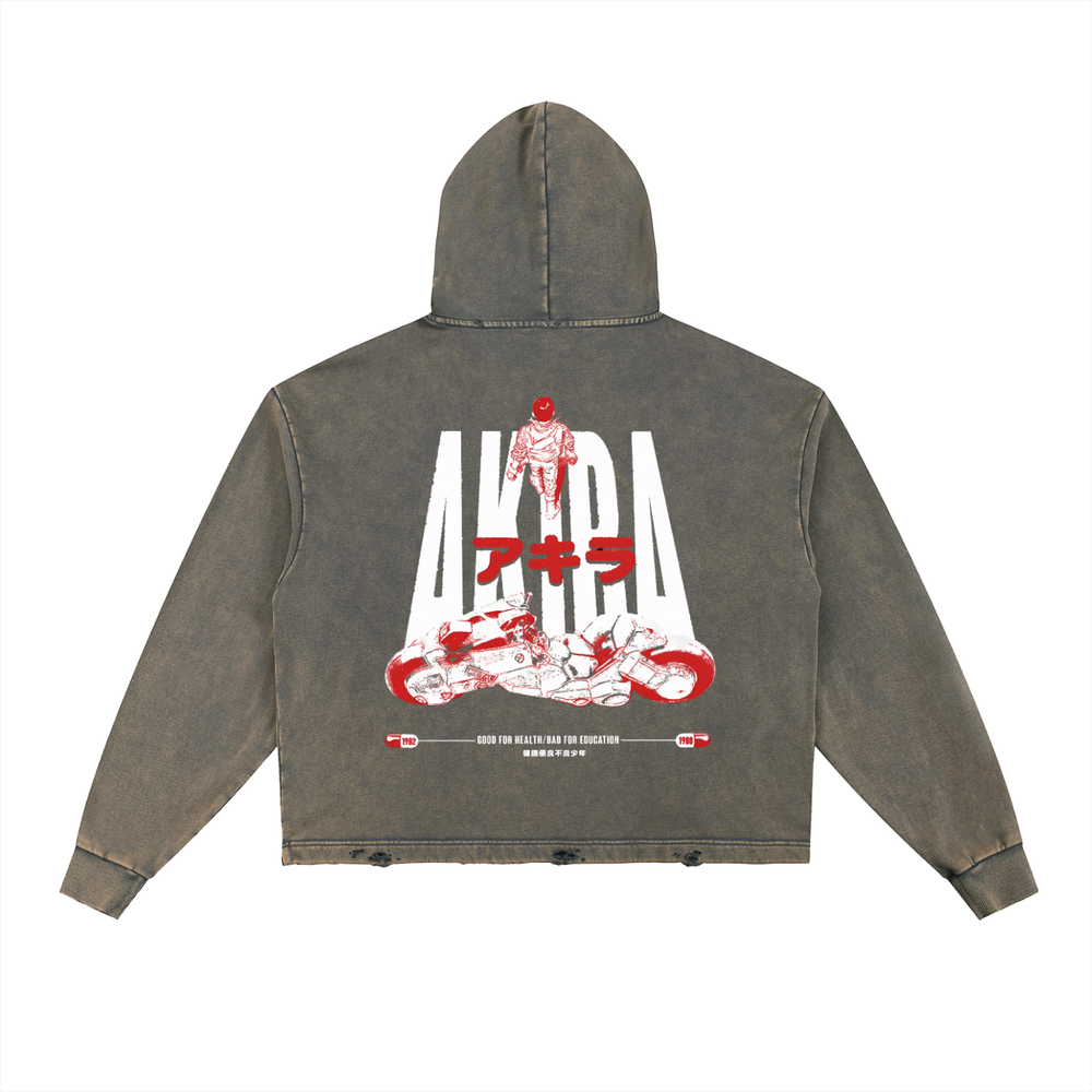 Akira Vintage Washed Frayed-Hem Hoodie