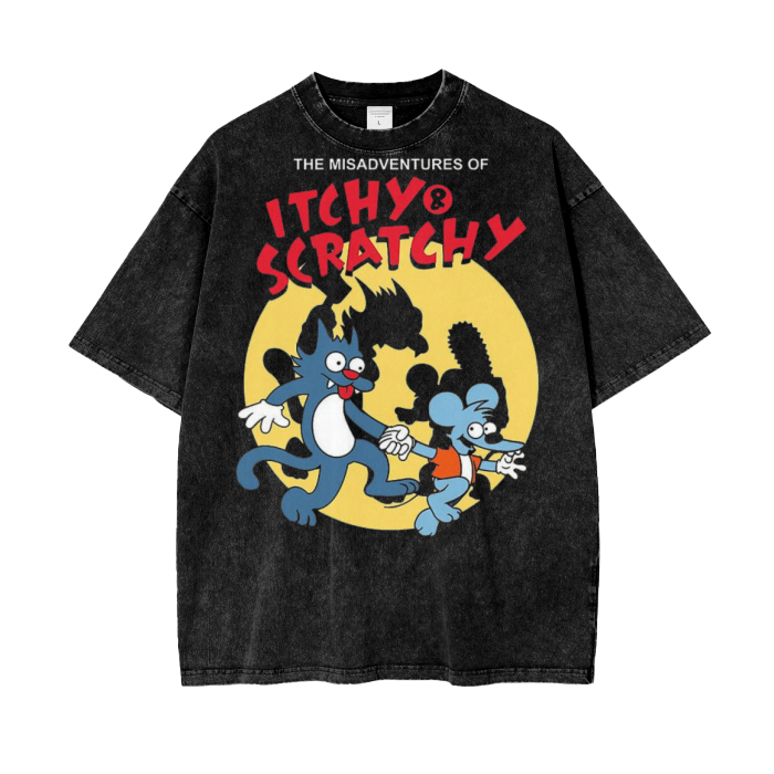 Itchy and Scratchy The Simpsons Acid Wash Oversize T-Shirt - 