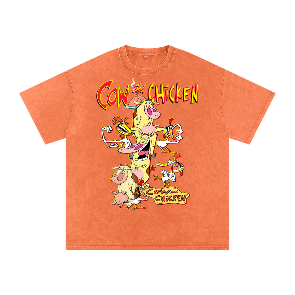 Cow and Chicken Acid Wash Oversize T-Shirt