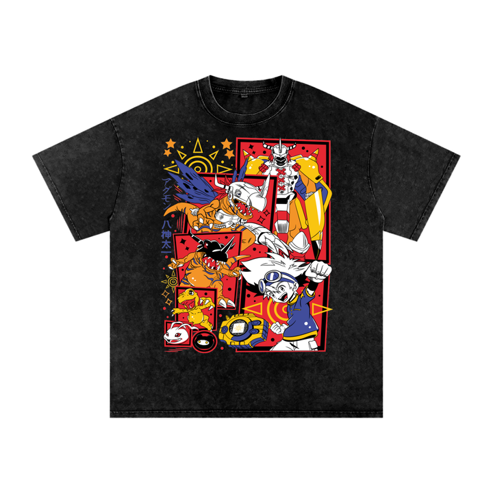 Wargreymon Digimon Acid Wash Oversize T-Shirt